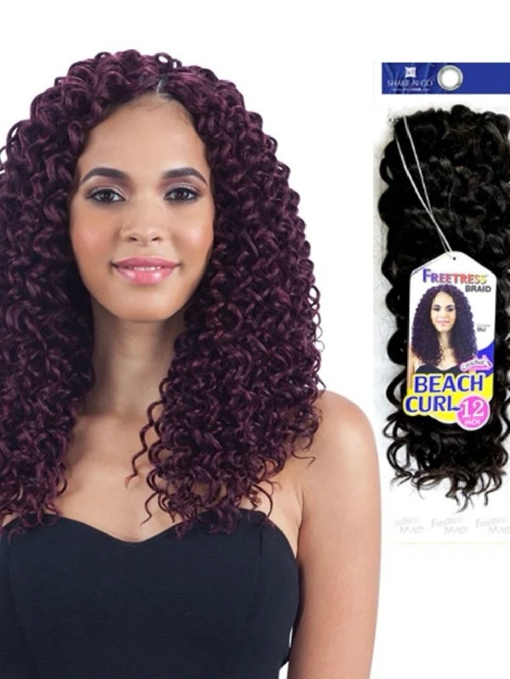 FreeTress Braid Beach Curl 12" Synthetic Crochet Hair Color 1B.